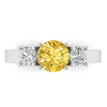 Three-Stone Engagement Ring for Women - 1.5ct Simulated Yellow Diamond in 18K White Gold Promise Ring
