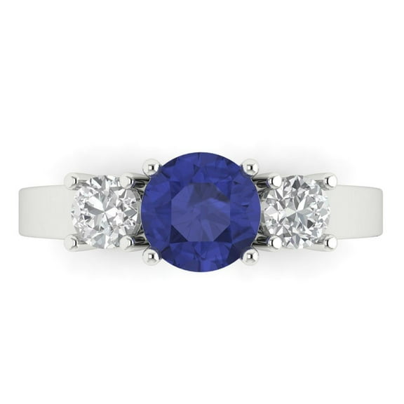 Three-Stone Engagement Ring for Women - 1.5ct Simulated Tanzanite in 18K White Gold Promise Ring