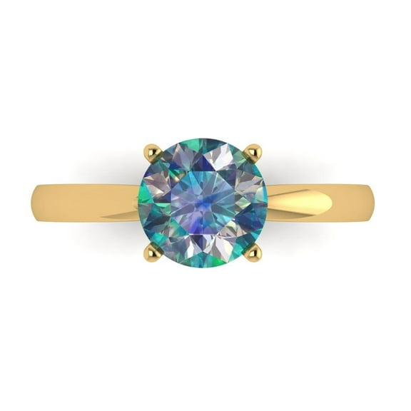 Solitaire Engagement Ring for Women - 1.5ct Blue Moissanite in 18K Yellow Gold Promise Ring