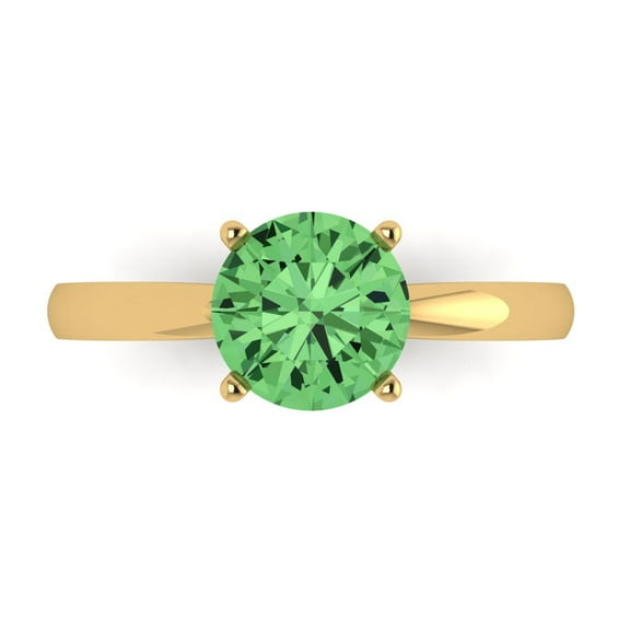 Solitaire Engagement Ring for Women - 1.5ct Simulated Green Diamond in 14K Yellow Gold Promise Ring