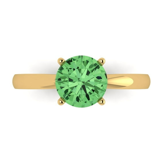 Solitaire Engagement Ring for Women - 1.5ct Simulated Green Diamond in 14K Yellow Gold Promise Ring