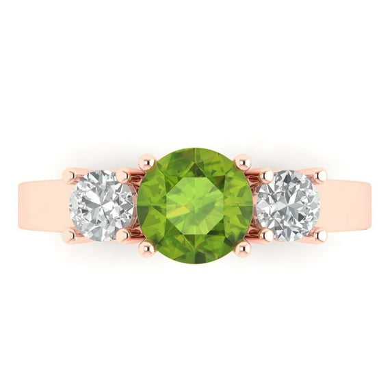 Three-Stone Engagement Ring for Women - 1.5ct Natural Peridot in 14K Rose Gold Promise Ring