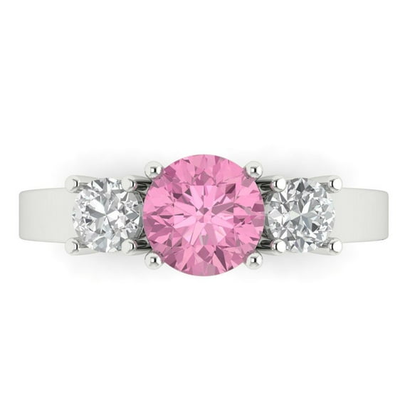 Three-Stone Engagement Ring for Women - 1.5ct Simulated Pink Diamond in 14K White Gold Promise Ring