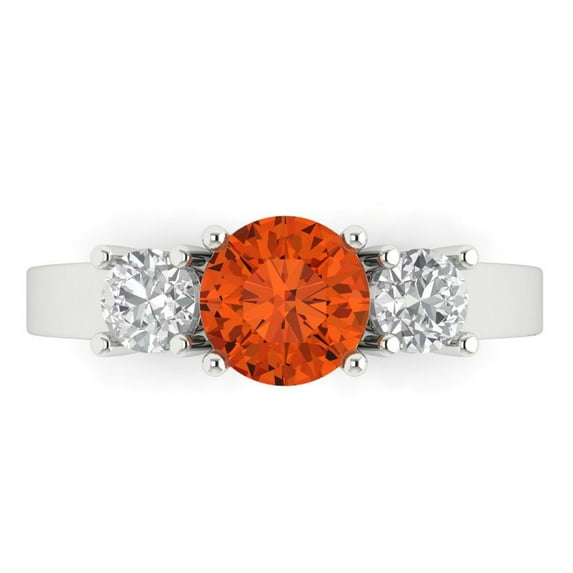 Three-Stone Engagement Ring for Women - 1.5ct Simulated Red Diamond in 14K White Gold Promise Ring