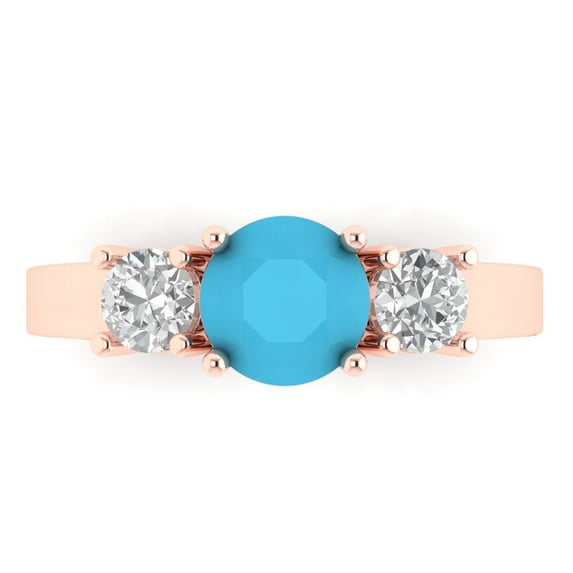 Three-Stone Engagement Ring for Women - 1.5ct Simulated Turquoise in 14K Rose Gold Promise Ring