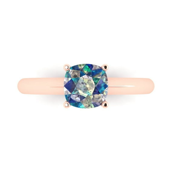 1.5 ct Cushion Cut Blue Moissanite Solitaire Engagement Ring for Women in 18K Rose Gold