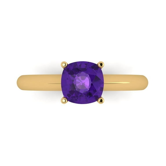 1.5 ct Cushion Cut Natural Amethyst Solitaire 18K Yellow Gold Womens Engagement Ring