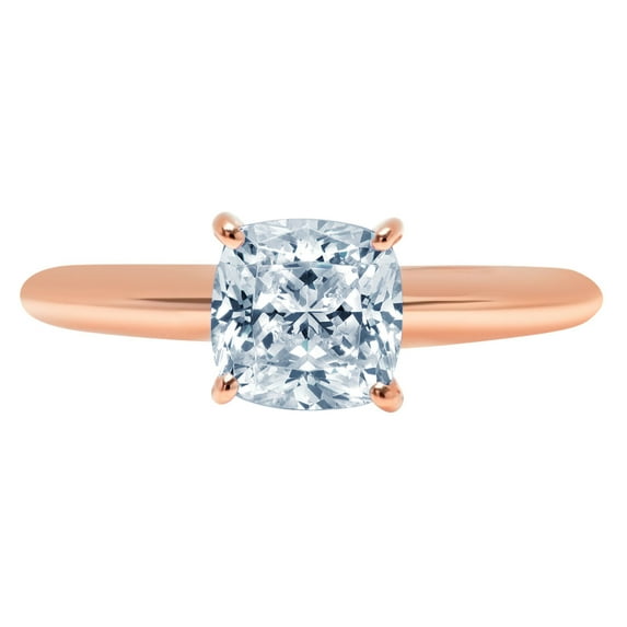 1.5 ct Cushion Cut Natural Aquamarine Solitaire 14K Rose Gold Womens Engagement Ring