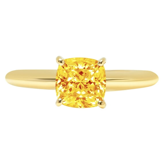 1.5 ct Cushion Cut Natural Citrine Solitaire 14K Yellow Gold Womens Engagement Ring