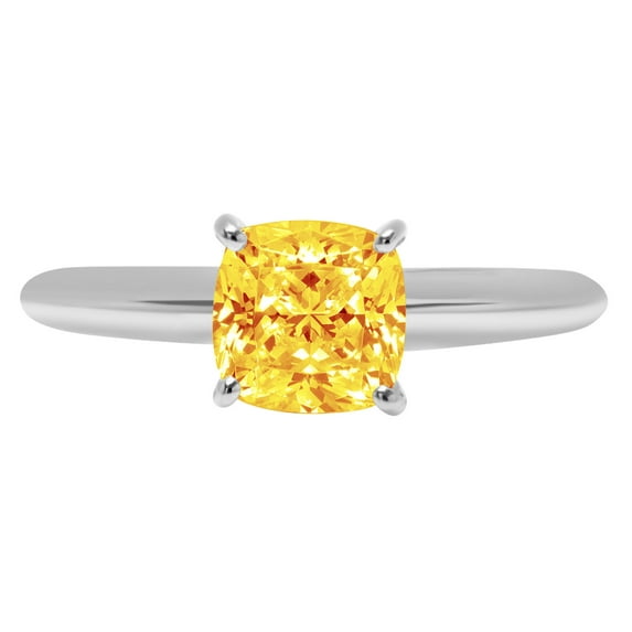 1.5 ct Cushion Cut Natural Citrine Solitaire 18K White Gold Womens Engagement Ring
