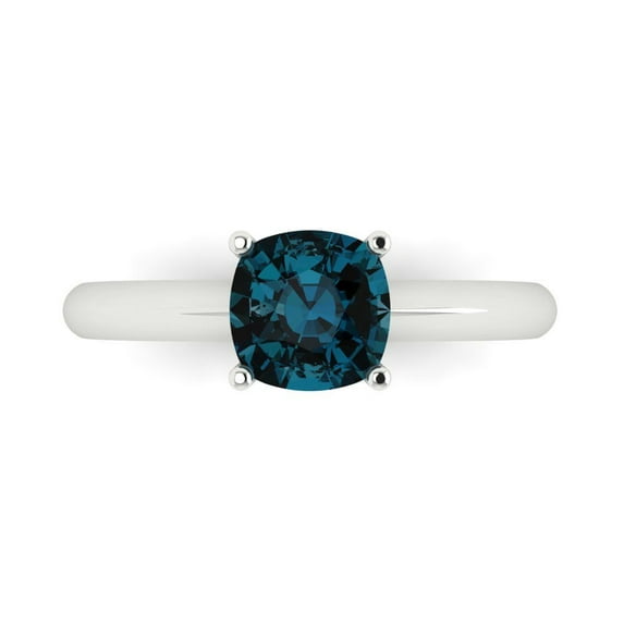 Clara Pucci 14K White Gold Solid Gold LondonBlueTopaz Solitaire Anniversary Ring for Women - 1.5 cttw Cushion Cut