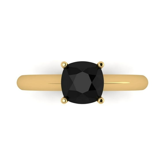 1.5 ctw Solitaire Anniversary Ring for Women | Cushion Cut Natural Onyx | Hyperallergenic Solid 14K Yellow Gold