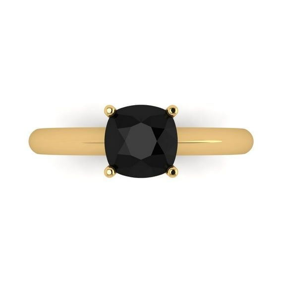 1.5 ct Cushion Cut Natural Onyx Solitaire Engagement Ring for Women in 18K Yellow Gold