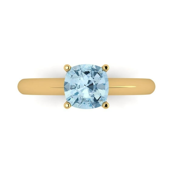 1.5 ctw Solitaire Anniversary Ring for Women | Cushion Cut Natural Sky Blue Topaz | Hyperallergenic Solid 14K Yellow Gold