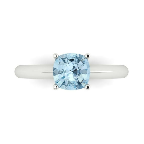1.5 ctw Solitaire Anniversary Ring for Women | Cushion Cut Natural Sky Blue Topaz | Hyperallergenic Solid 18K White Gold