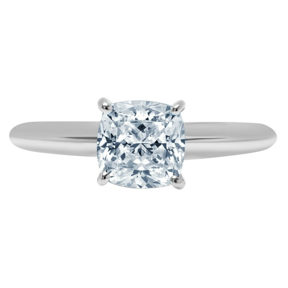 1.5 ct Cushion Cut Natural Swiss Blue Topaz Solitaire 14K White Gold Womens Engagement Ring