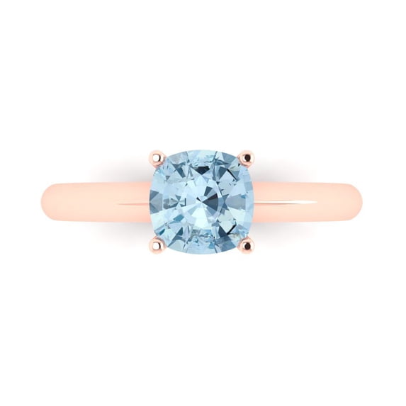 1.5 ct Cushion Cut Natural Swiss Blue Topaz Solitaire 18K Rose Gold Womens Engagement Ring