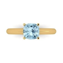 1.5 ct Cushion Cut Natural Swiss Blue Topaz Solitaire 18K Yellow Gold Womens Engagement Ring