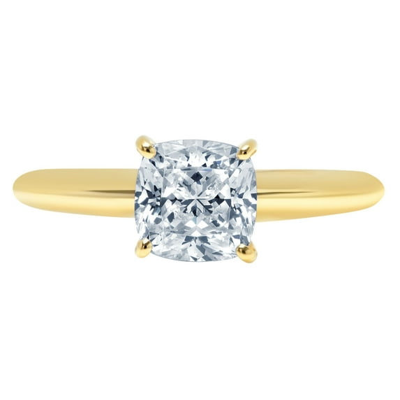 1.5 ct Cushion Cut Natural Swiss Blue Topaz Solitaire 18K Yellow Gold Womens Engagement Ring