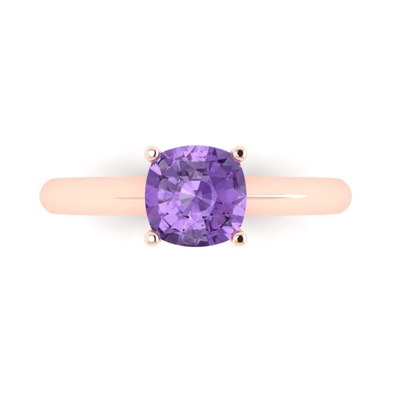 1.5 ct Cushion Cut Simulated Alexandrite Solitaire 18K Rose Gold Womens Engagement Ring