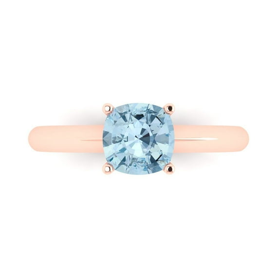 1.5 ct Cushion Cut Simulated Blue Diamond Solitaire 18K Rose Gold Womens Engagement Ring