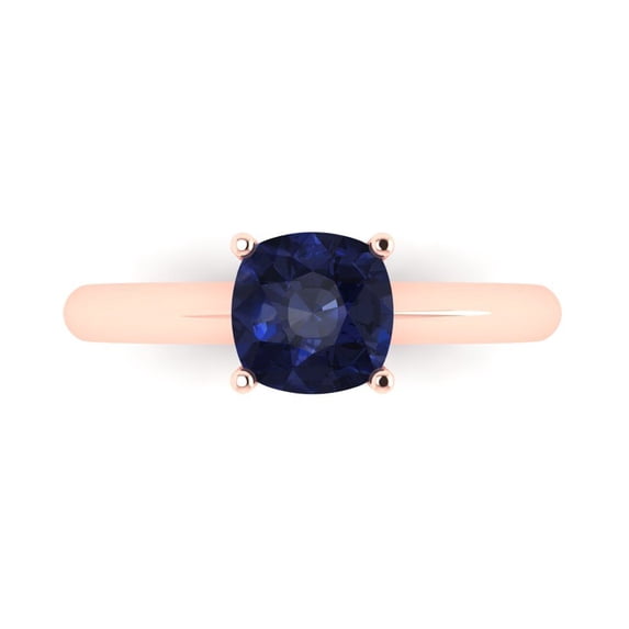 1.5 ctw Solitaire Anniversary Ring for Women | Cushion Cut Simulated Blue Sapphire | Hyperallergenic Solid 14K Rose Gold