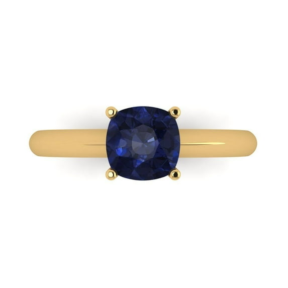 1.5 ctw Solitaire Anniversary Ring for Women | Cushion Cut Simulated Blue Sapphire | Hyperallergenic Solid 18K Yellow Gold