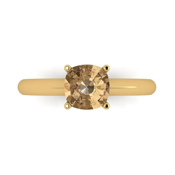 Clara Pucci 14K Yellow Gold Solid Gold Champagne Solitaire Anniversary Ring for Women - 1.5 cttw Cushion Cut