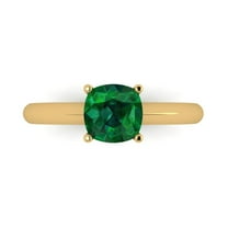 1.5 ct Cushion Cut Simulated Emerald Solitaire 18K Yellow Gold Womens Engagement Ring