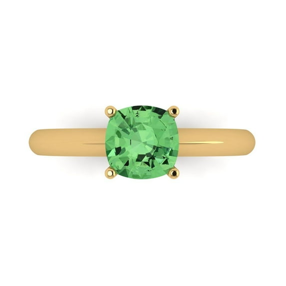1.5 ct Cushion Cut Simulated Green Diamond Solitaire Engagement Ring for Women in 18K Yellow Gold
