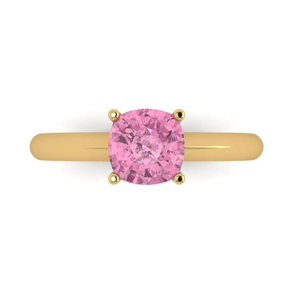 1.5 ct Cushion Cut Simulated Pink Diamond Solitaire 14K Yellow Gold Womens Engagement Ring