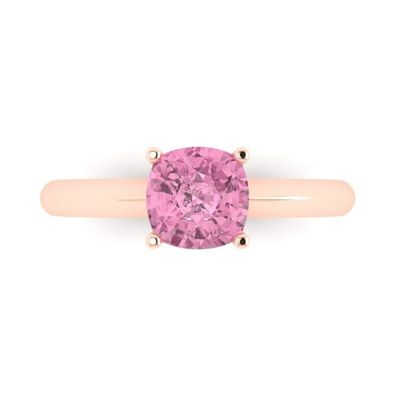 1.5 ct Cushion Cut Simulated Pink Diamond Solitaire 18K Rose Gold Womens Engagement Ring