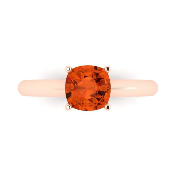 Clara Pucci 14K Rose Gold Solid Gold Red Solitaire Anniversary Ring for Women - 1.5 cttw Cushion Cut