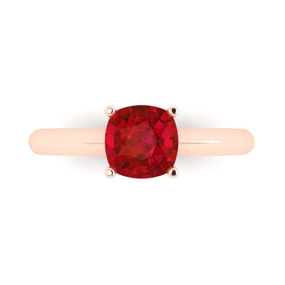 1.5 ctw Solitaire Anniversary Ring for Women | Cushion Cut Simulated Ruby | Hyperallergenic Solid 14K Rose Gold