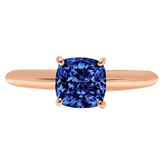 1.5 ct Cushion Cut Simulated Tanzanite Solitaire 18K Rose Gold Womens Engagement Ring