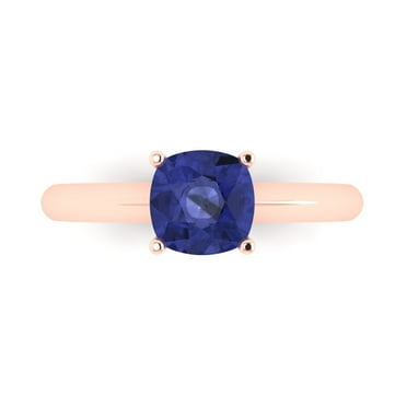 1.5 ct Cushion Cut Simulated Tanzanite Solitaire Engagement Ring for Women in 18K Rose Gold