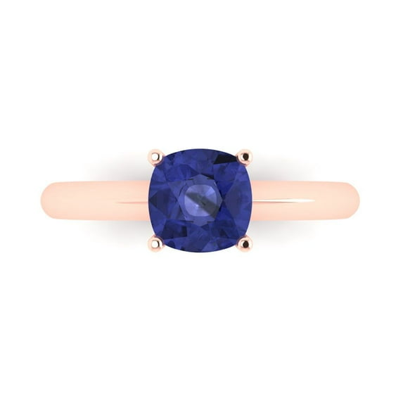 1.5 ct Cushion Cut Simulated Tanzanite Solitaire Engagement Ring for Women in 18K Rose Gold