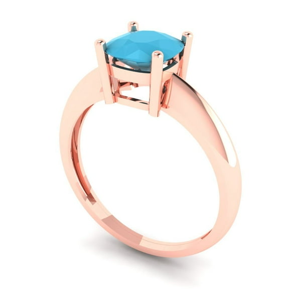 1.5 ct Cushion Cut Simulated Turquoise Solitaire Engagement Ring for Women in 14K Rose Gold