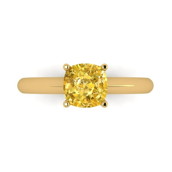 1.5 ct Cushion Cut Simulated Yellow Diamond Solitaire 14K Yellow Gold Womens Engagement Ring