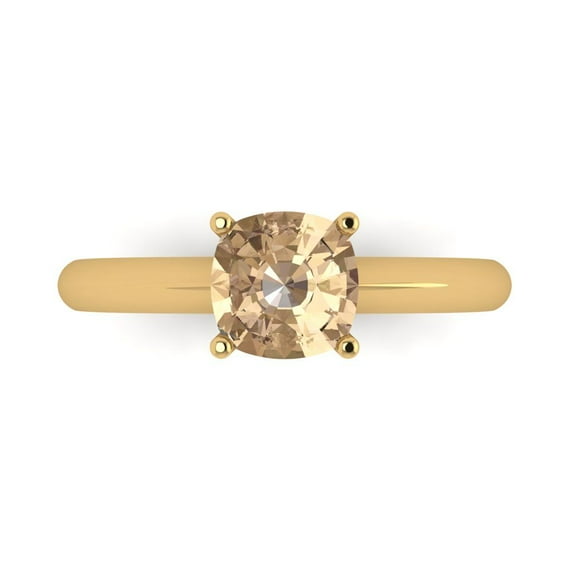 1.5 ct Cushion Cut Yellow Moissanite Solitaire 14K Yellow Gold Womens Engagement Ring