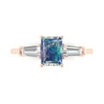 thumbnail image 1 of 1.5 ctw 3 Stone Anniversary Ring for Women | Emerald Cut Blue Moissanite | Hyperallergenic Solid 18K Rose Gold, 1 of 5