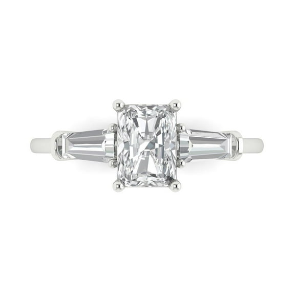 1.5 ctw 3 Stone Anniversary Ring for Women | Emerald Cut Moissanite | Hyperallergenic Solid 14K White Gold