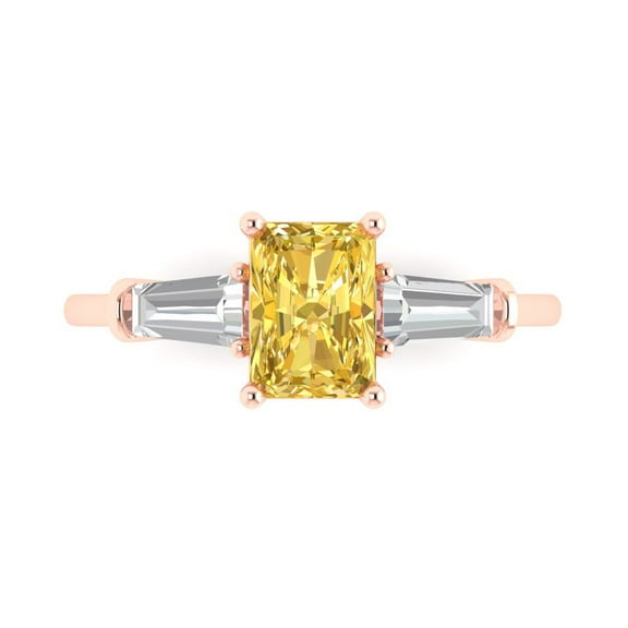 Clara Pucci 14K Rose Gold 1.5ct Citrine Three-Stone Ring for Women