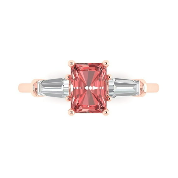 Clara Pucci 14K Rose Gold Solid Gold Garnet Three-Stone Anniversary Ring for Women - 1.5 cttw Emerald Cut