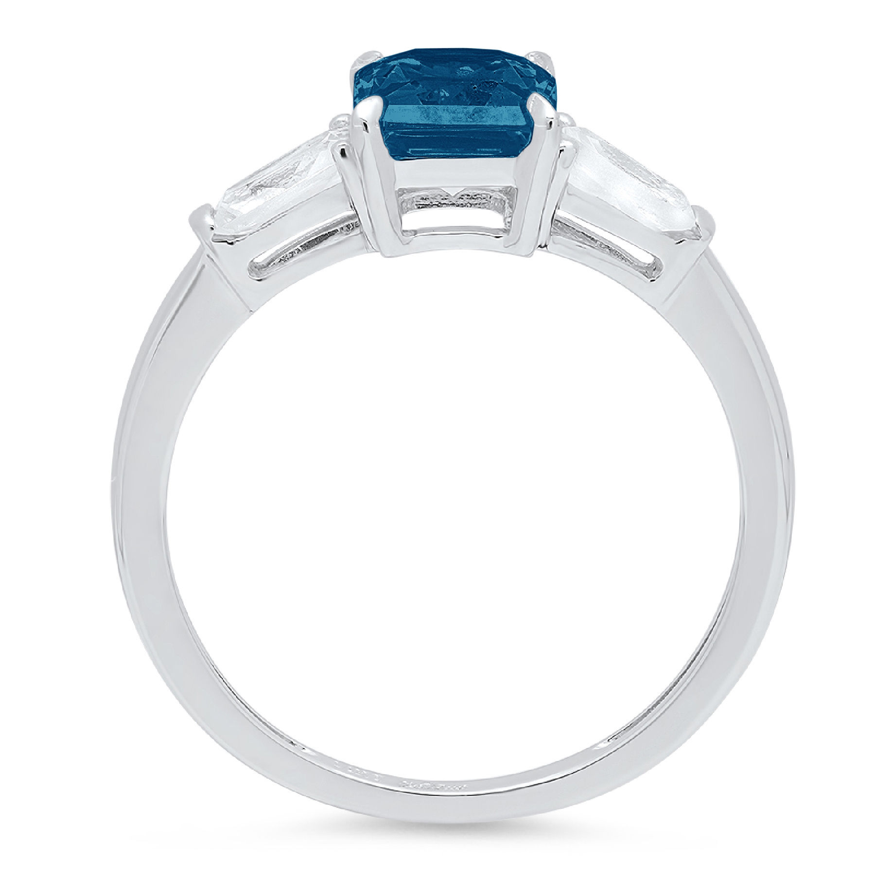 V3 Jewelry Sterling Silver Emerald Cut Natural London Blue Topaz and White Topaz Engagement Ring main image 1