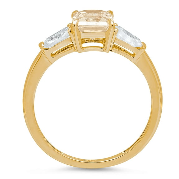 1.5 ct Emerald Cut Natural Morganite Three-Stone Engagement Ring for Women in 18K Yellow Gold