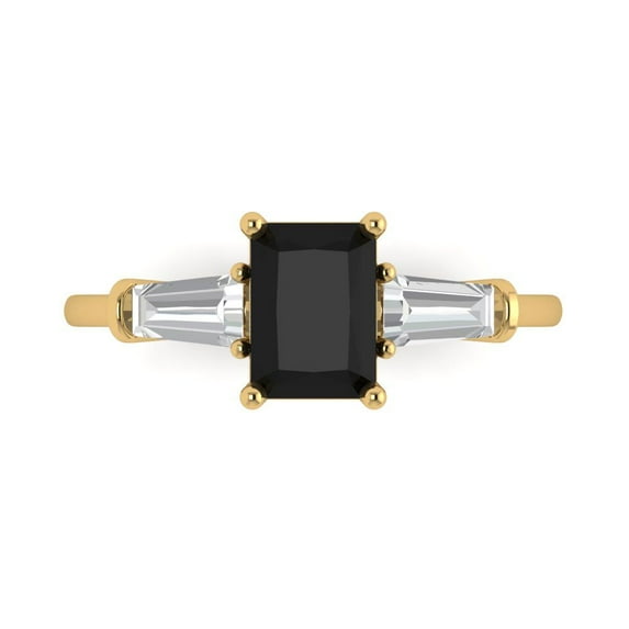 Clara Pucci 14K Yellow Gold Solid Gold Onyx Three-Stone Anniversary Ring for Women - 1.5 cttw Emerald Cut