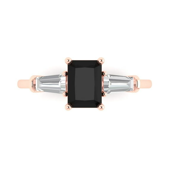 1.5 ct Emerald Cut Natural Onyx Three-Stone Engagement Ring for Women in 18K Rose Gold