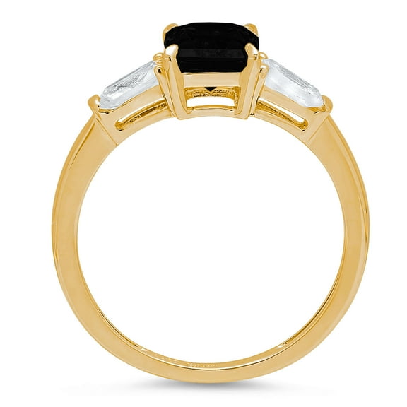 1.5 ct Emerald Cut Natural Onyx Three-Stone Engagement Ring for Women in 18K Yellow Gold