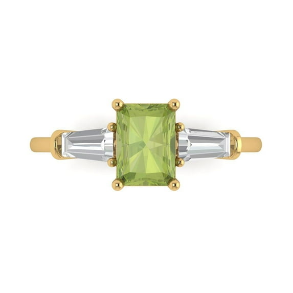 Clara Pucci 14K Yellow Gold Solid Gold Peridot Three-Stone Anniversary Ring for Women - 1.5 cttw Emerald Cut
